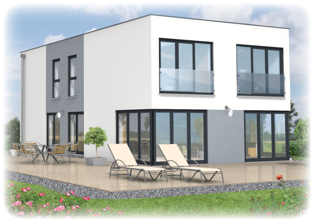 Der Baustil mit klaren Linien, ohne Dachschrägen, dafür aber mit Schlichtheit und Eleganz.